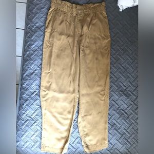NWT LOFT Paperbag waist high-rise tapered leg lyocell easy pant- mustard tan